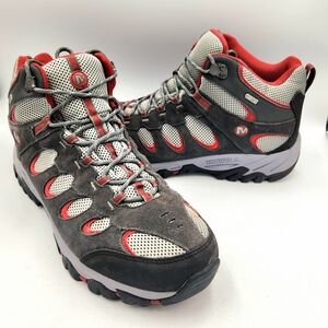 Merrell Ridgepass Castle Rock Hiking Boots Mens 13 Red Grey Waterproof Cap Toe